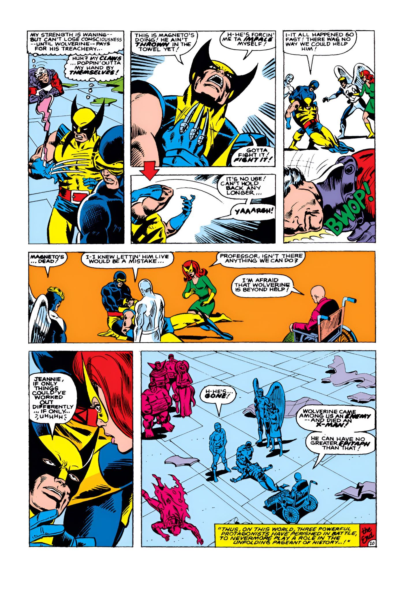 Magneto makes Wolverine stab himself with his claws.