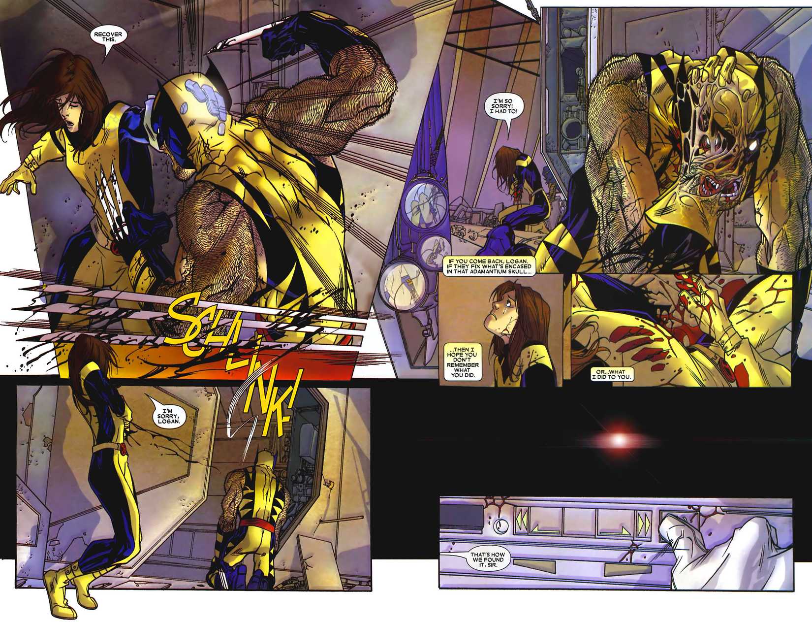 Kate Pryde phases her hand into Wolverine's head before Wolverine severs her arm and he suffocates.