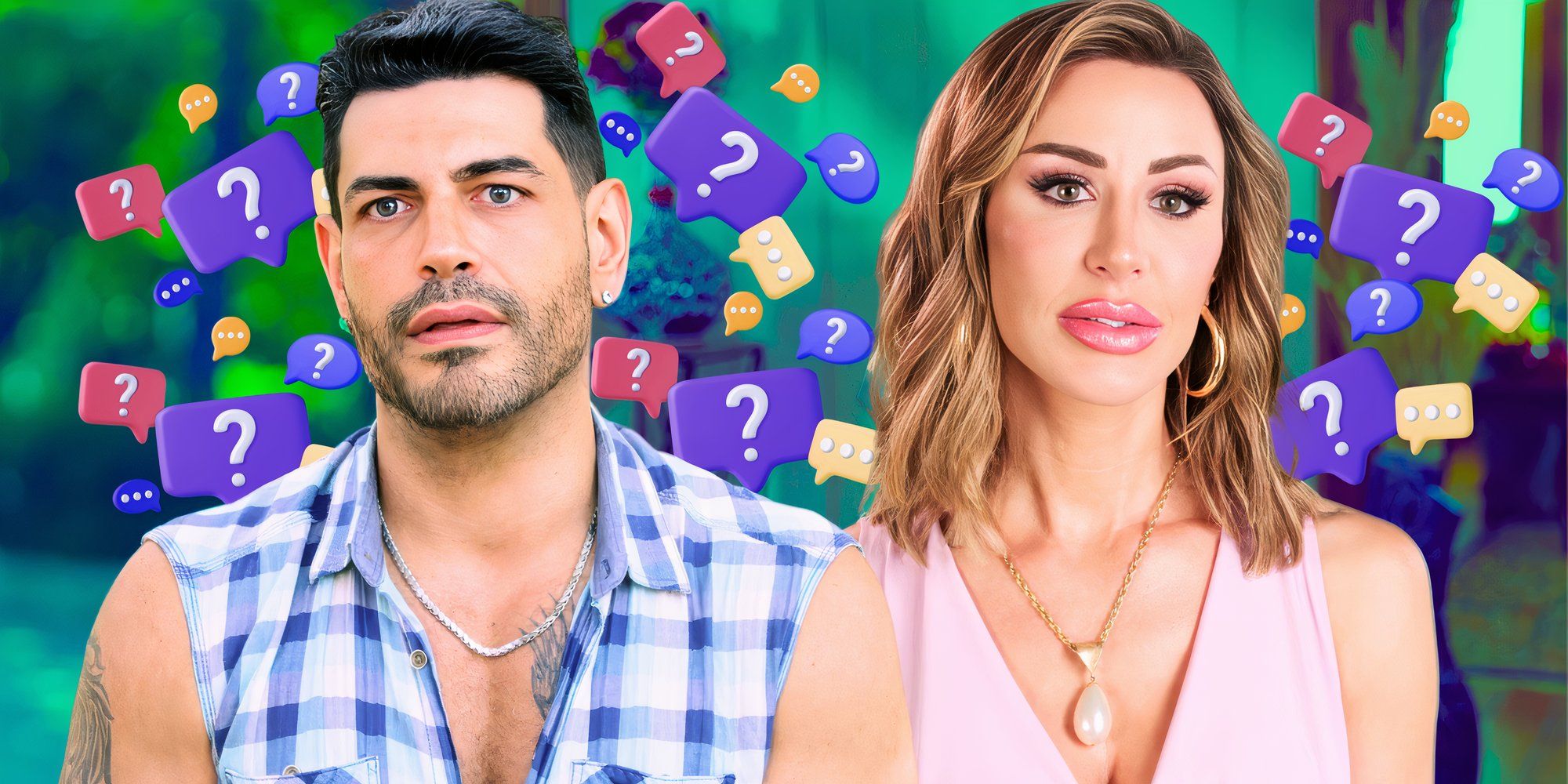 90 Day Fiancé Sarper Guven in checked vest and Shekinah Garner in pink top