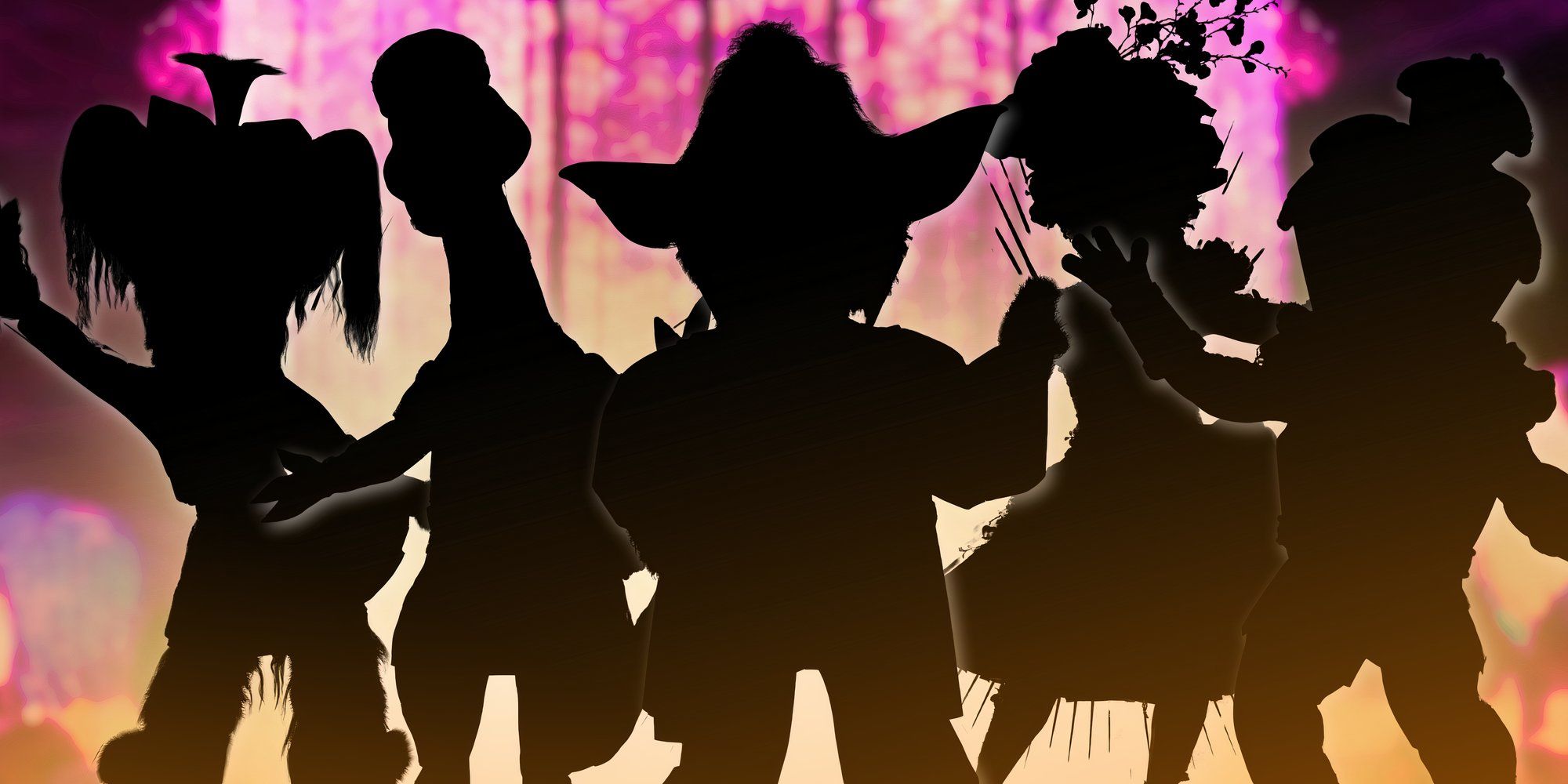montage of shadows of The Masked Singer season 13&rsquo;s Yorkie, Cherry Blossom, Stud Muffin, Nessy, and Mad Scientist Monster
