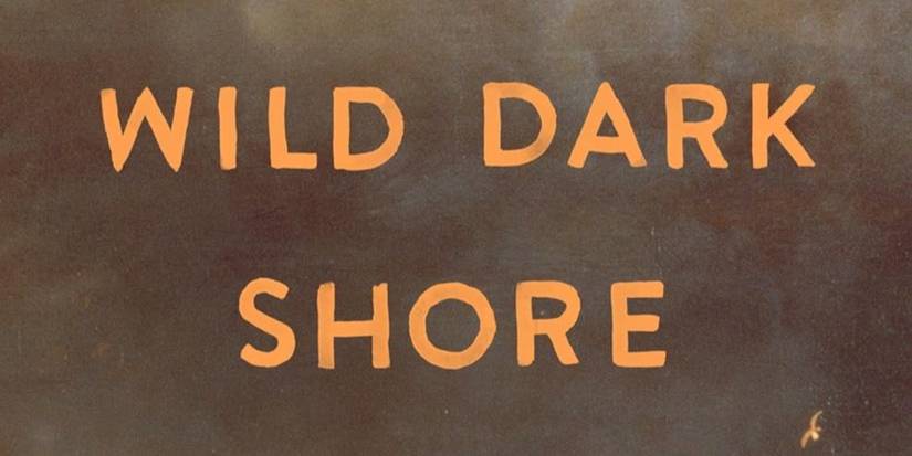 Wild Dark Shore cover featuring a brown background and orange title text