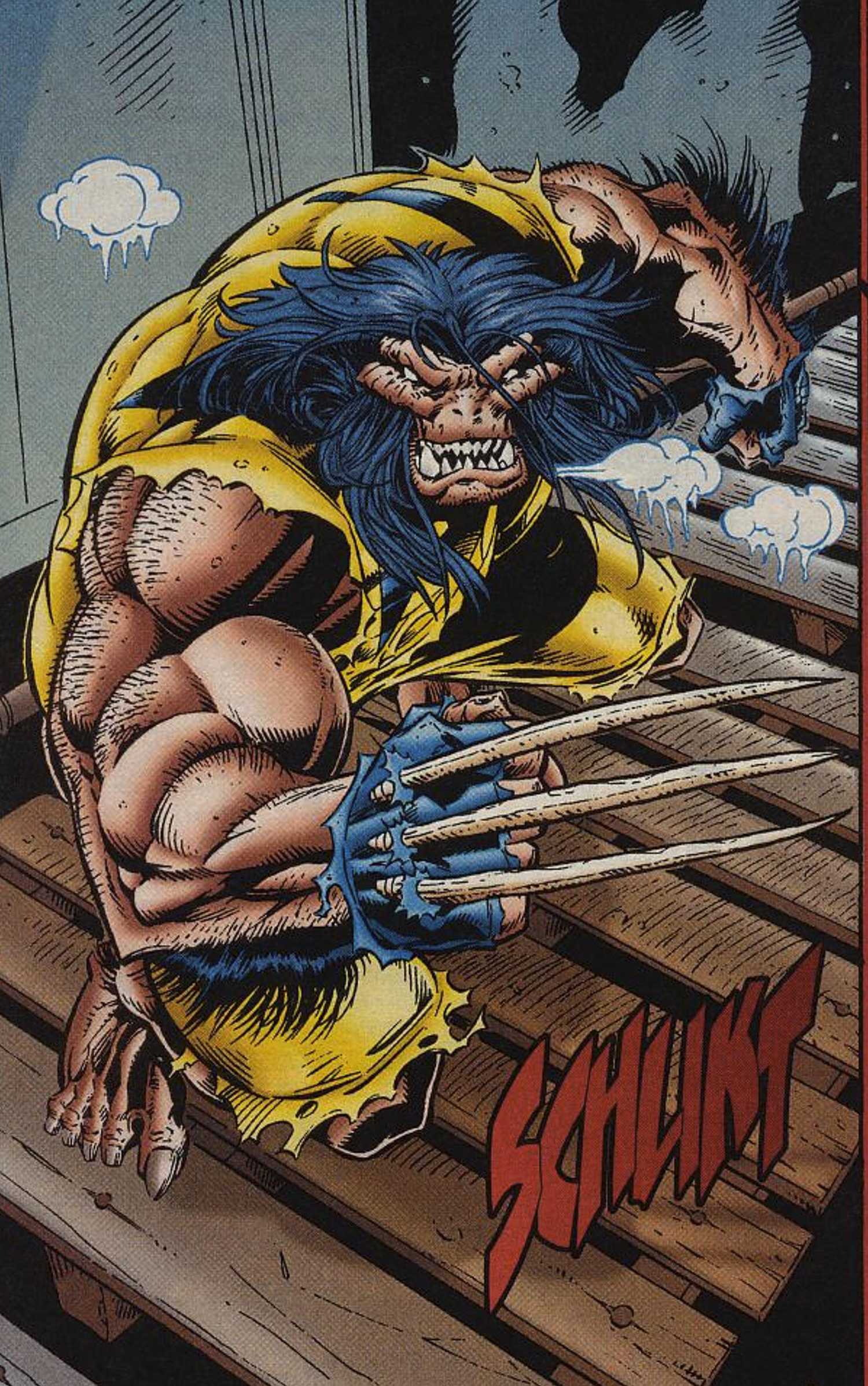 Wolverine In His Noseless Feral Form With His Claws Poking Out