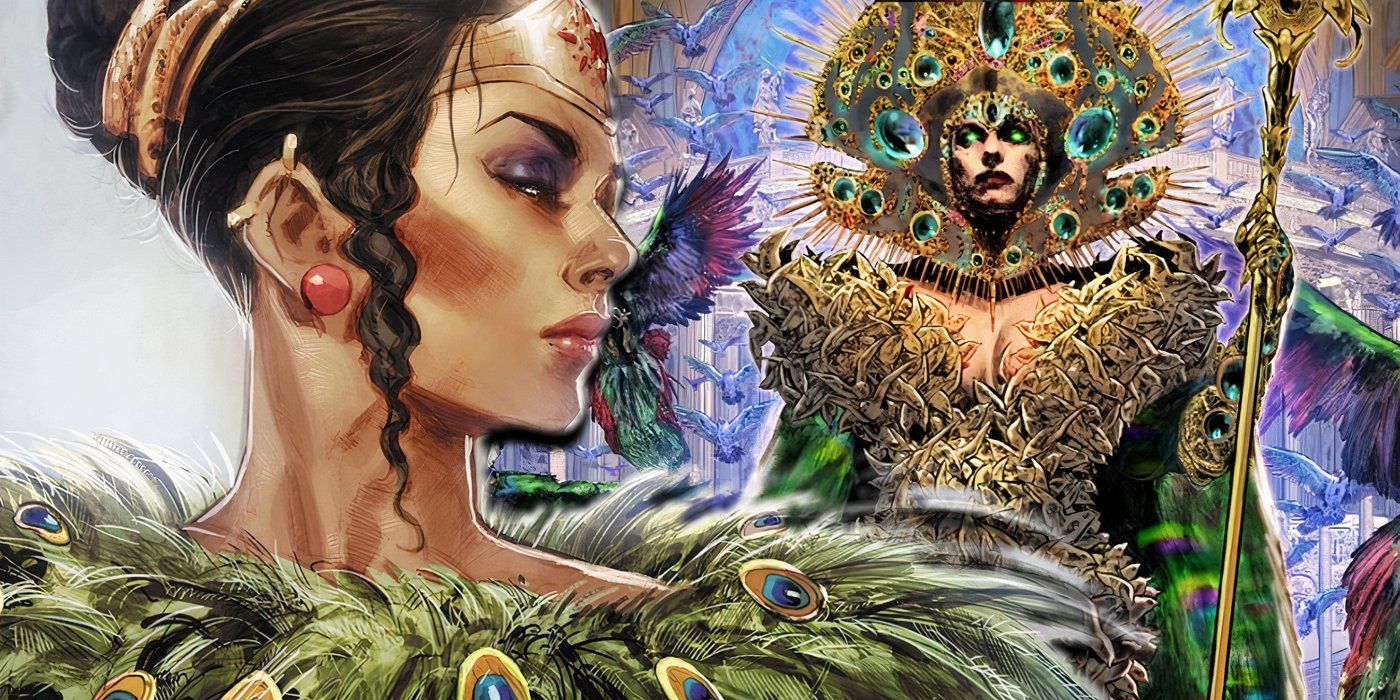 Wonder Woman Historia to the left with an intricate Amazon to the right