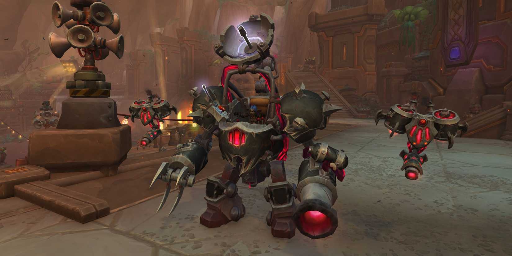 World of Warcraft key artwork from Undermine City image of a goblin in a mech called Big Momma
