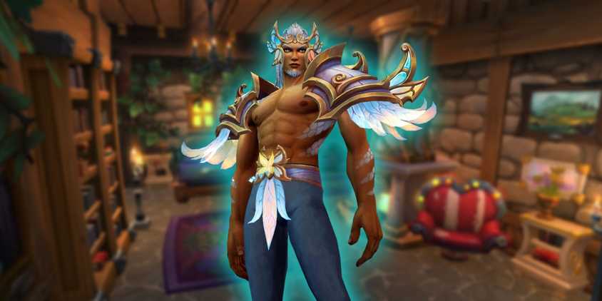 WoW character in front of a house interior