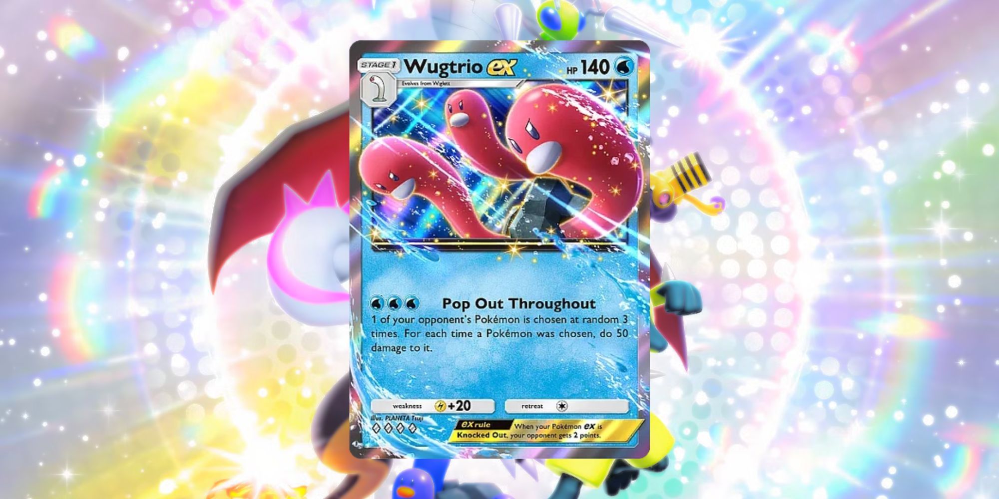 Wugtrio ex card from Pokemon TCG Pocket Shining Revelry set