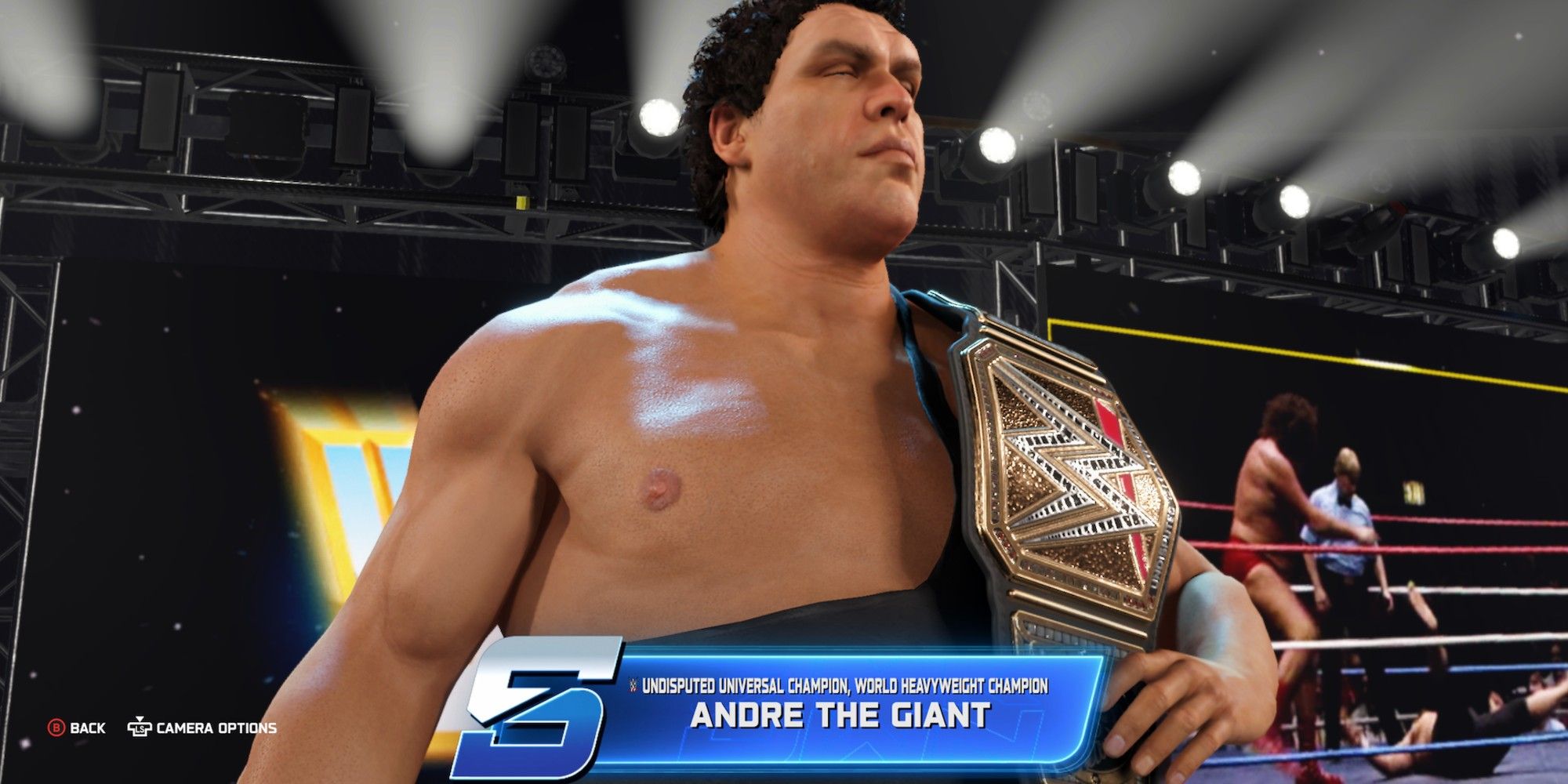 WWE 2K25 Andre The Giant walking down ramp as his name displays on screen.
