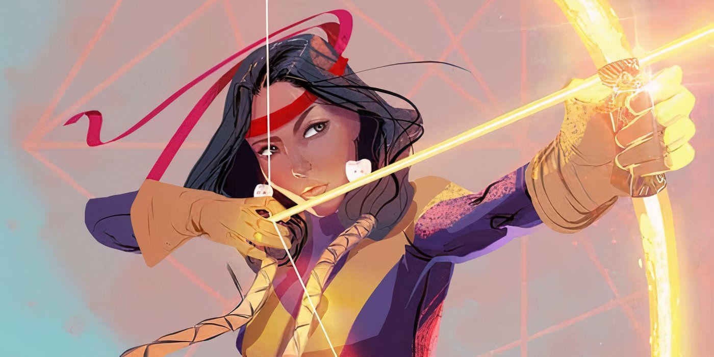 X-Men&rsquo;s Dani Moonstar wielding an energy bow and arrow.