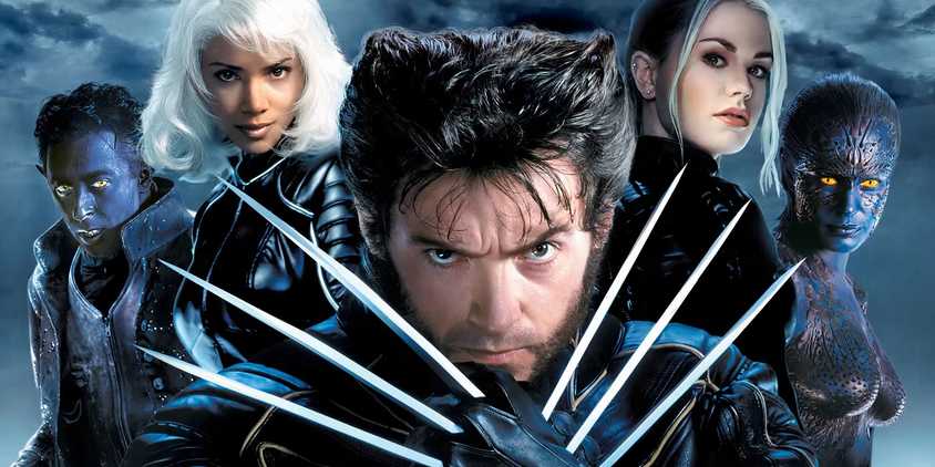 X2 poster featuring Nightcrawler, Storm, Wolverine, Rogue, and Mystique