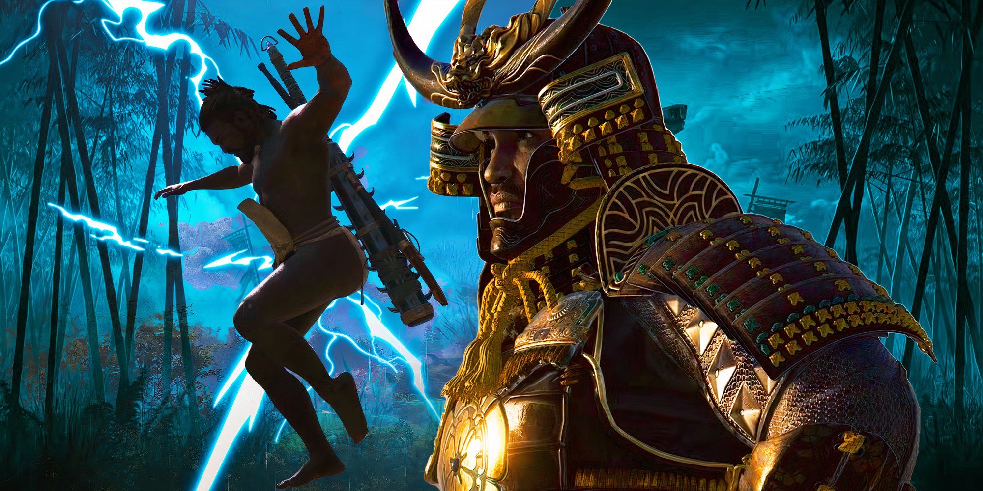 Yasuke from Assasin&rsquo;s Creed Shadows with the shirtless Yasuke
