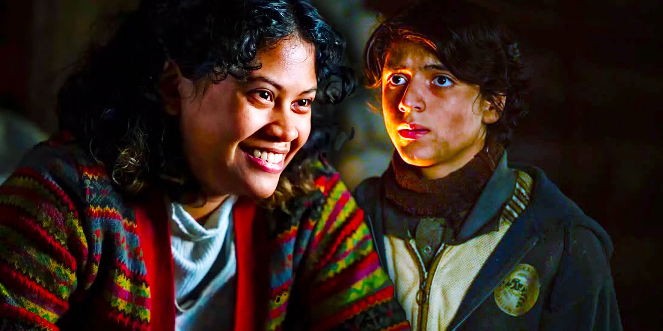 Crystal smiling and Javi looking worried in Yellowjackets season 2
