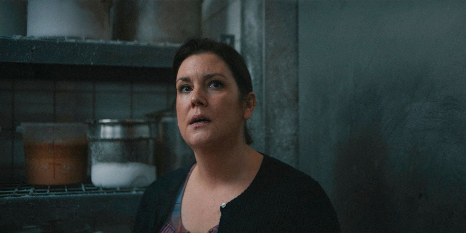 Shauna (Melanie Lynskey) gets trapped inside the freezer in Yellowjackets Season 3 Ep 4