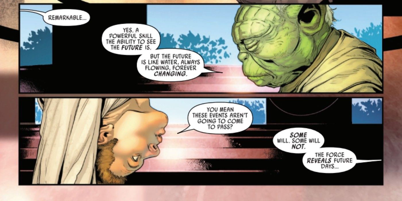 Yoda tells Obi-Wan Kenobi how the future correlates with fate and destiny in Star Wars Jedi Knight #1
