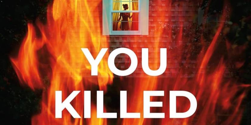 You Killed Me First cover featuring a house with a woman in the window and flames in front of it