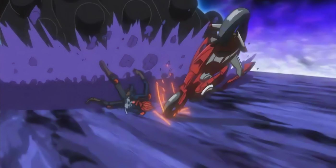 Yusei crashes during his duel against Kalin.