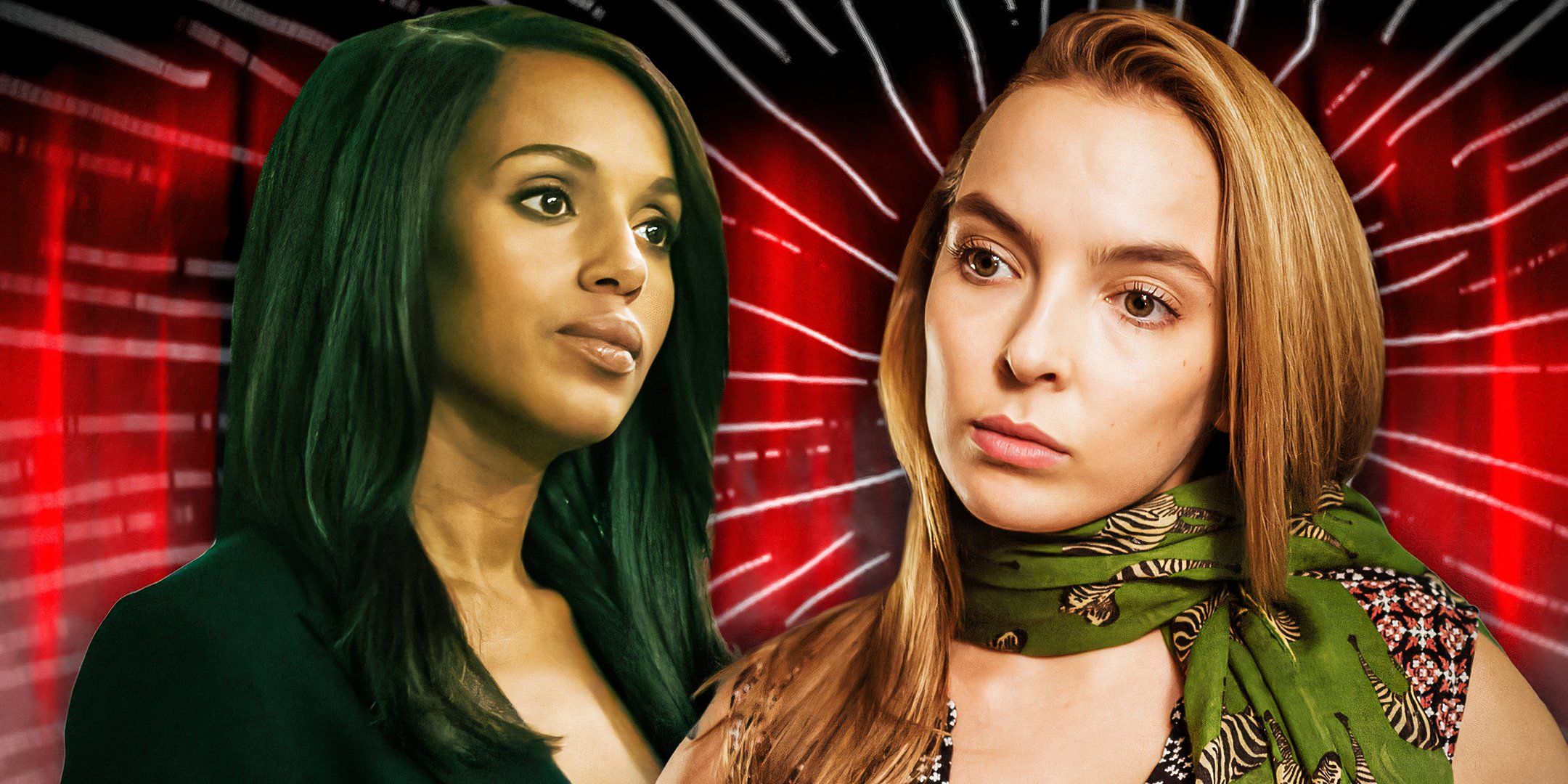 imagery of Olivia Pope (Kerry Washington) in Scandal and Villanelle (Jodie Comer) in Killing Eve