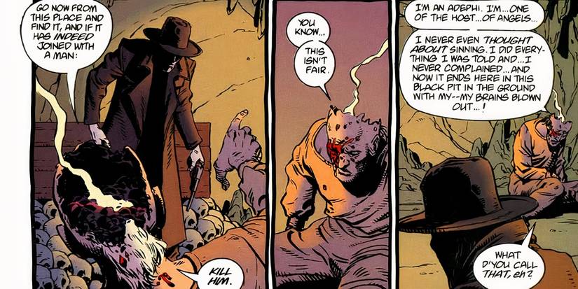 The Saint of Killers from Preacher talking to a dying angel.