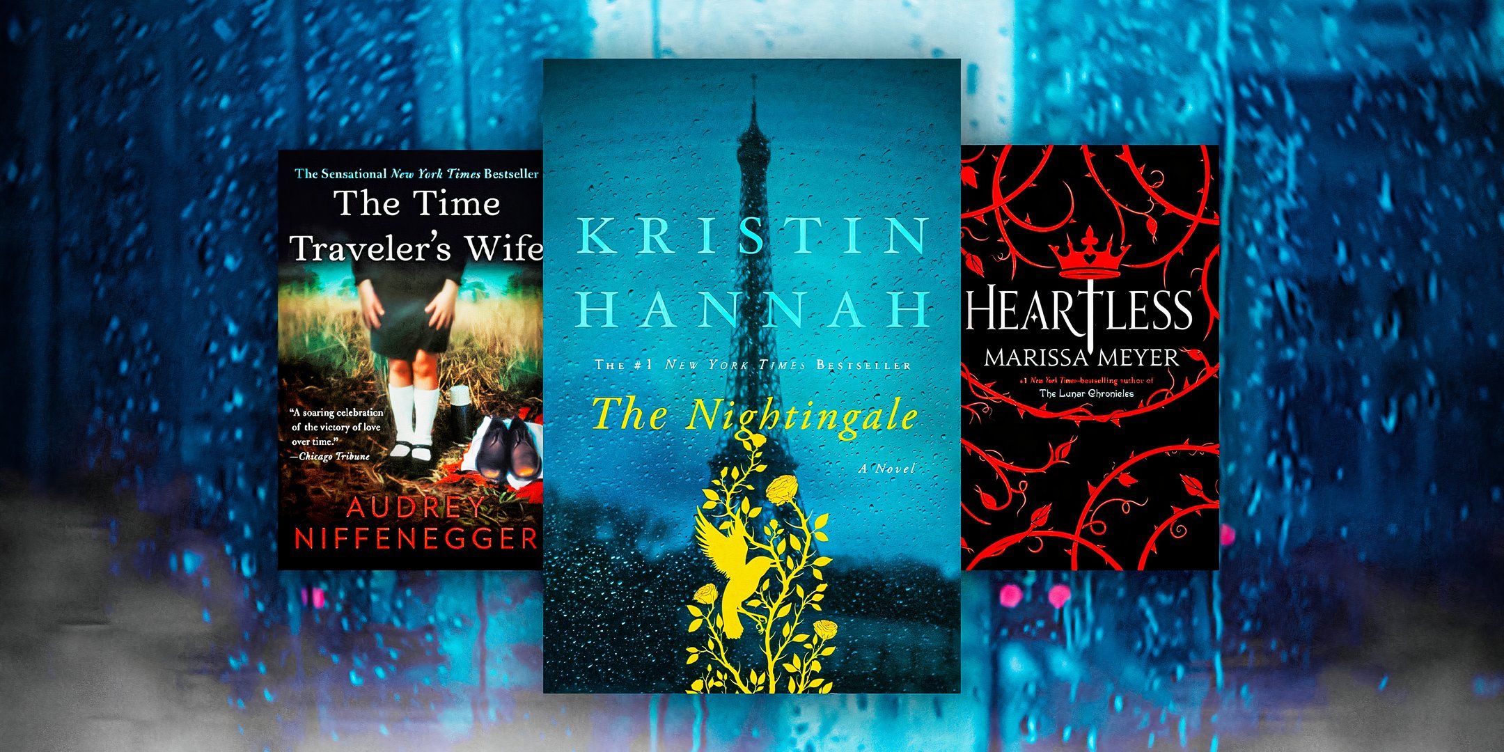 The Nightingale, Heartless, and The Time Traveler&rsquo;s Wife book covers