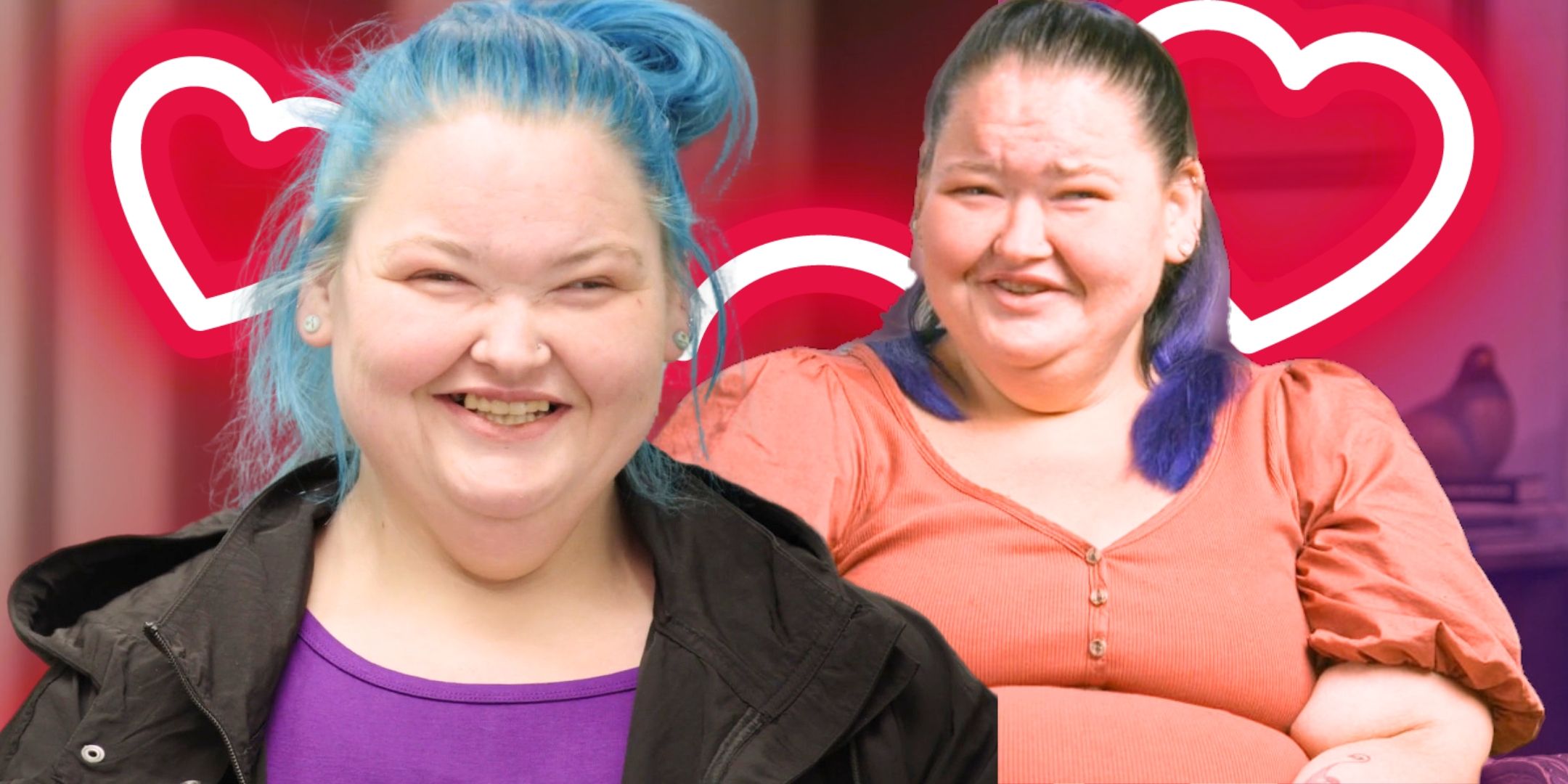 1000-Lb Sisters’ Amy Slaton smiles in a montage image in front of hearts.