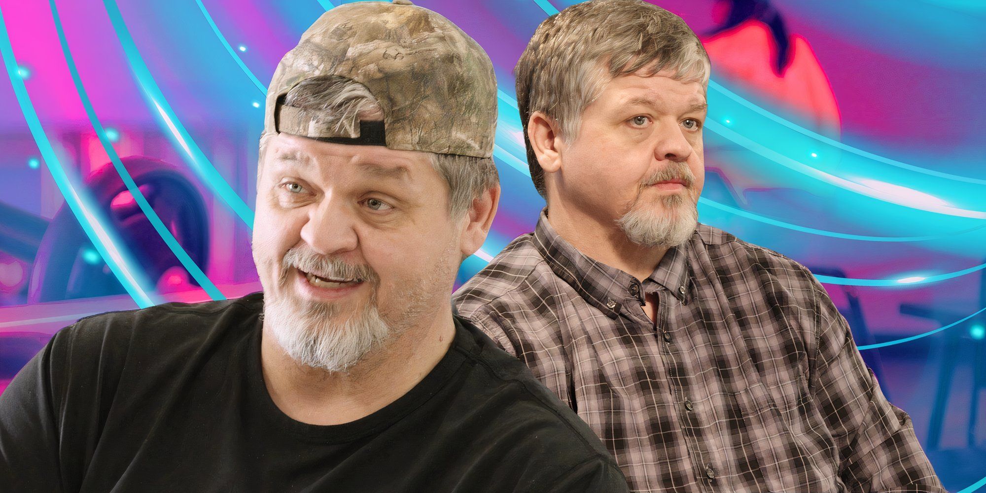 1000-Lb Sisters stars Chris Combs in a montage with two poses with pink and blue background