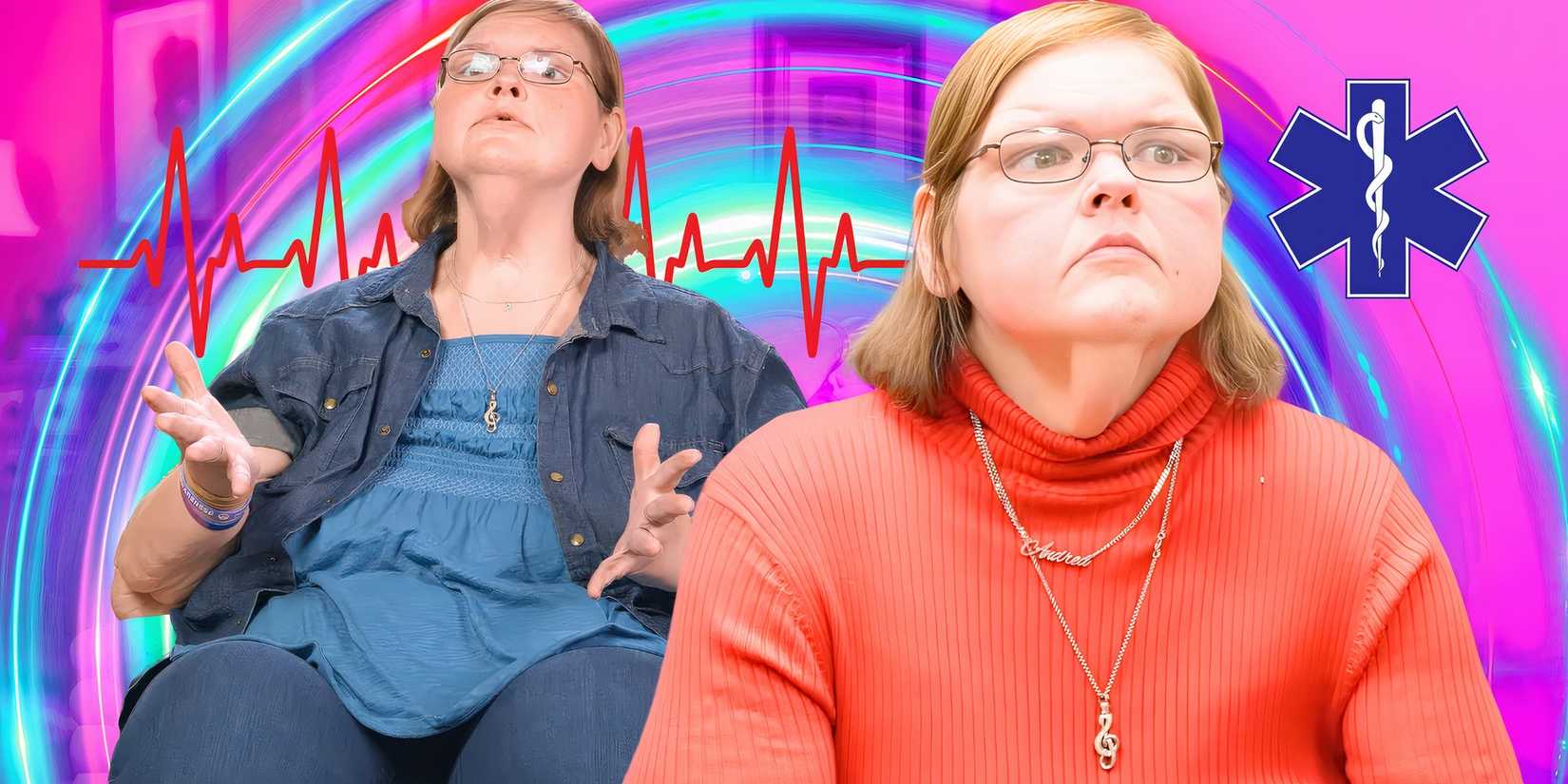 1000-LB Sisters Tammy Slaton in turtleneck looking anxious and in denim outfit with hopeful look