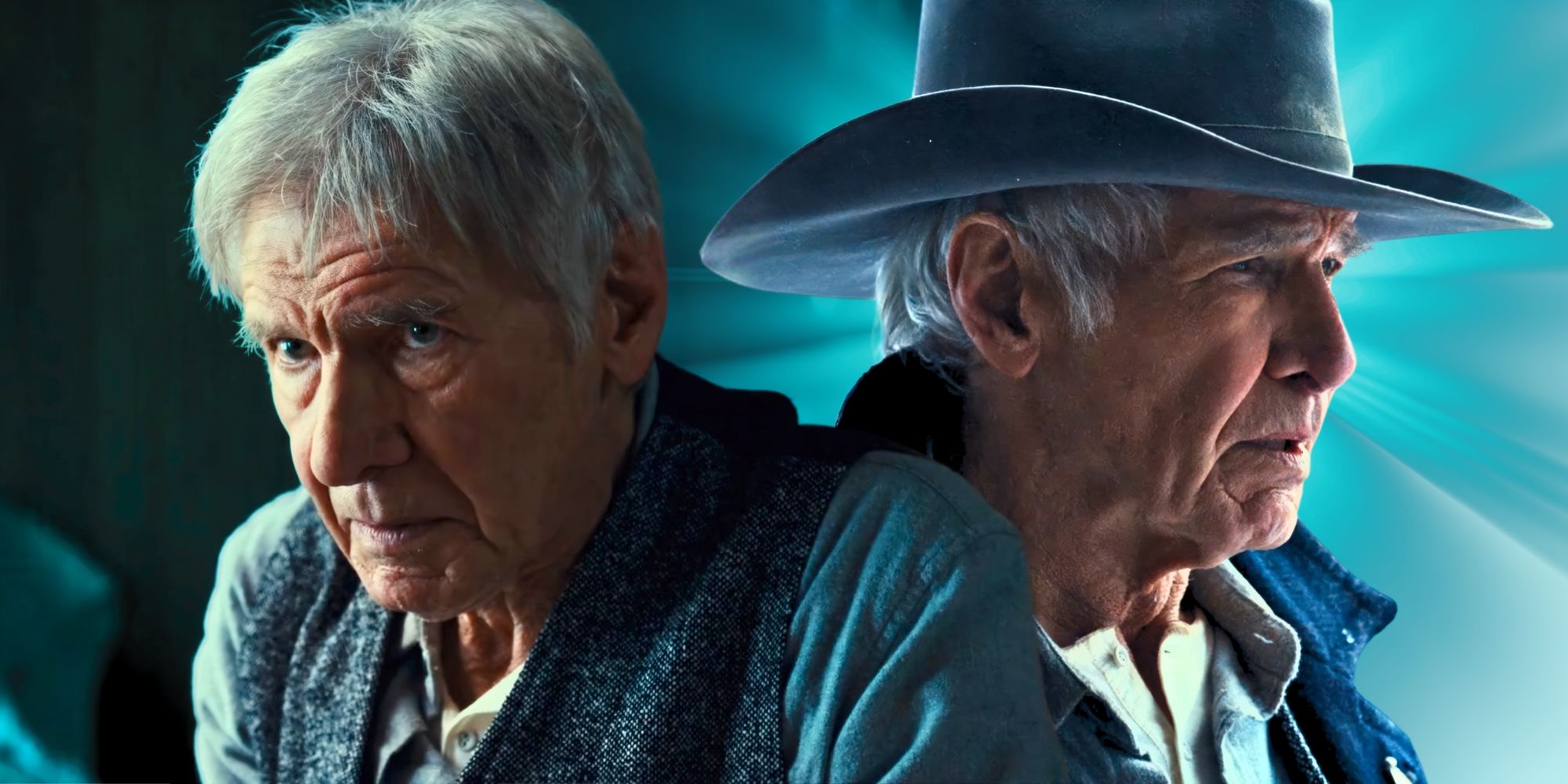 Harrison Ford as Jacob Dutton in 1923 season 2 against a blue background