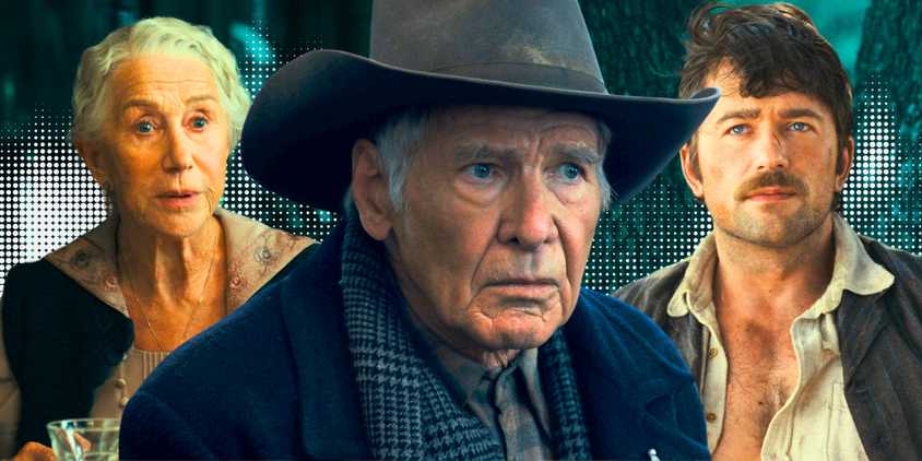 Harrison Ford Jake Dutton, Helen Mirre Cara Dutton and Brandon Sklenar as Spencer Dutton in 1923 season 2