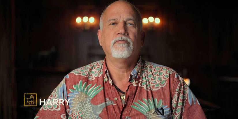Million Dollar Secret's Harry Donenfeld sitting in a confessional wearing a Hawaiian shirt