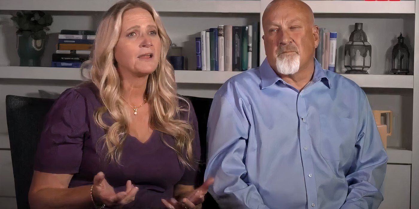 Christine Brown Woolley and David Woolley sitting beside each other in a confessional on Sister Wives
