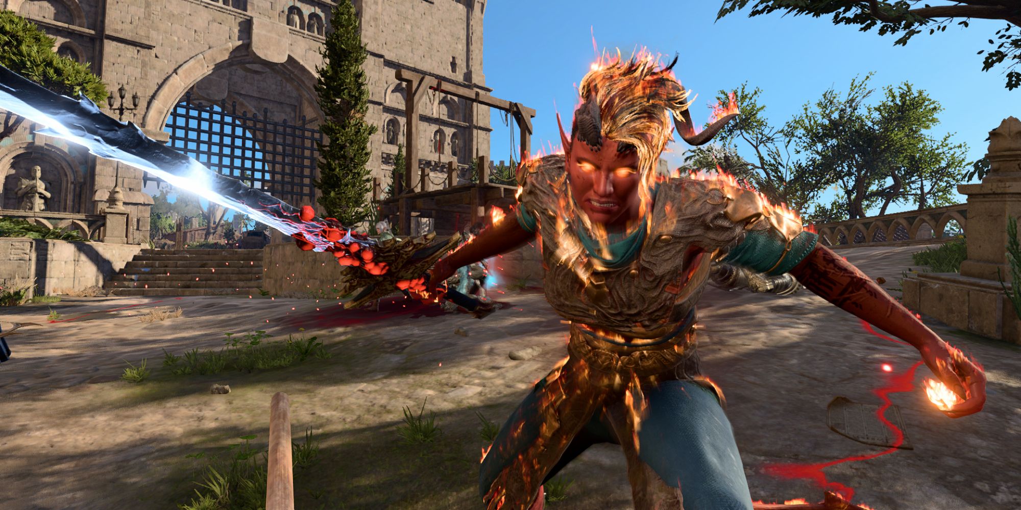 Karlach raging with a lightning infused sword in Baldur's Gate 3
