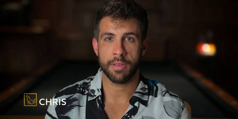 Million Dollar Secret's Chris Allen in a confessional in a black and white top