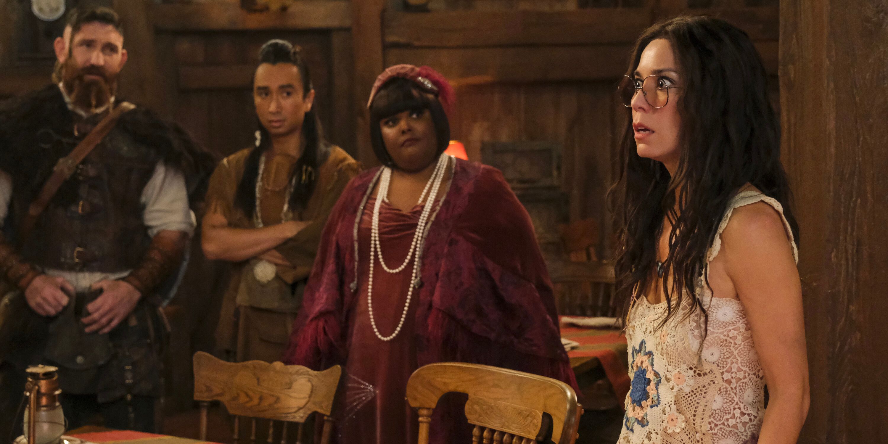 Flower looking worried in Ghosts season 4