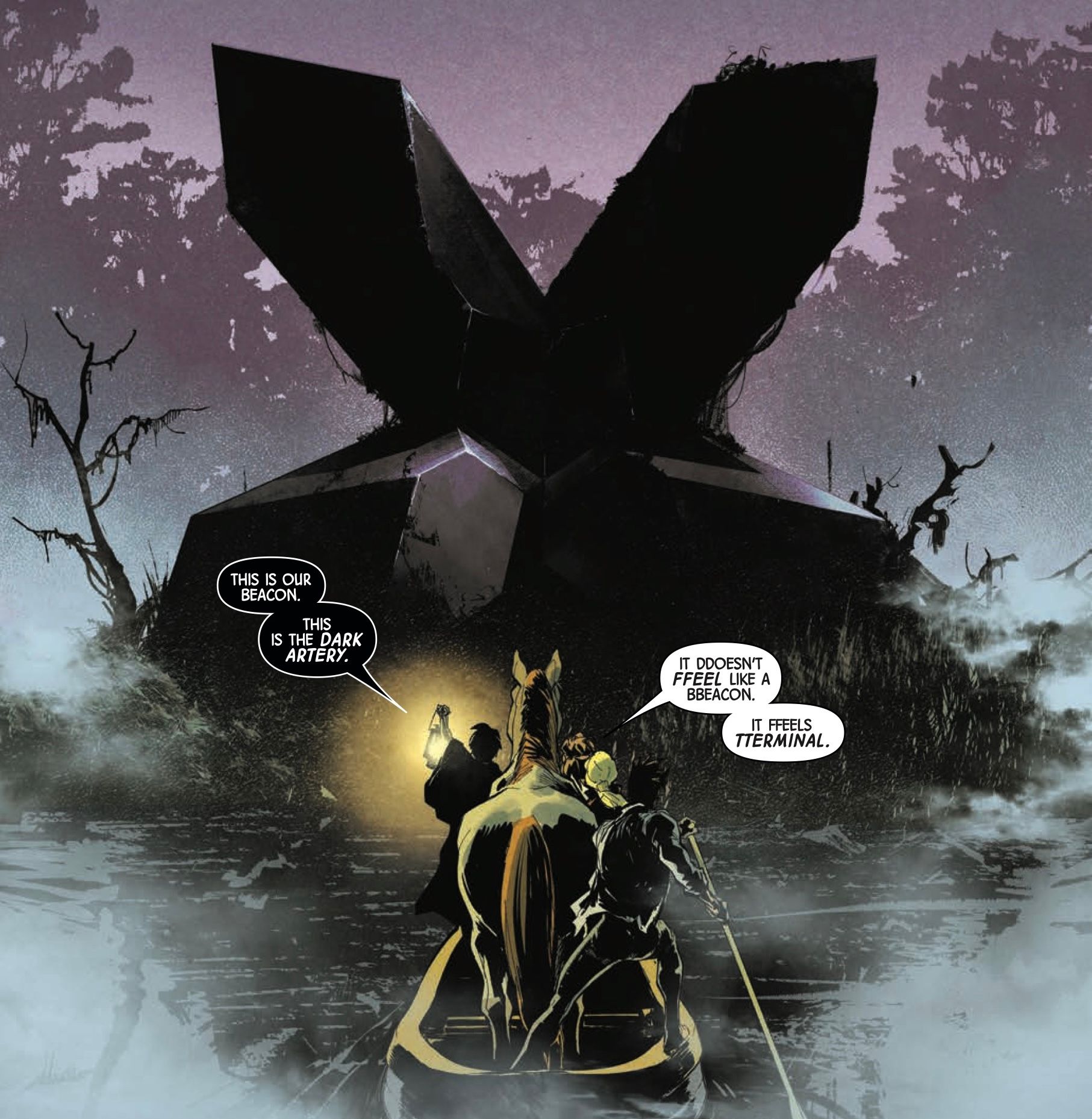 Uncanny X-Men #13 by Simone and Marquez - the Outliers approach the X-shaped Dark Artery