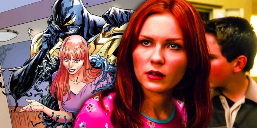 Kirsten Dunst in Spider-Man overlayed on MJ/Venom art by Carlos Gómez from All-New Venom #5