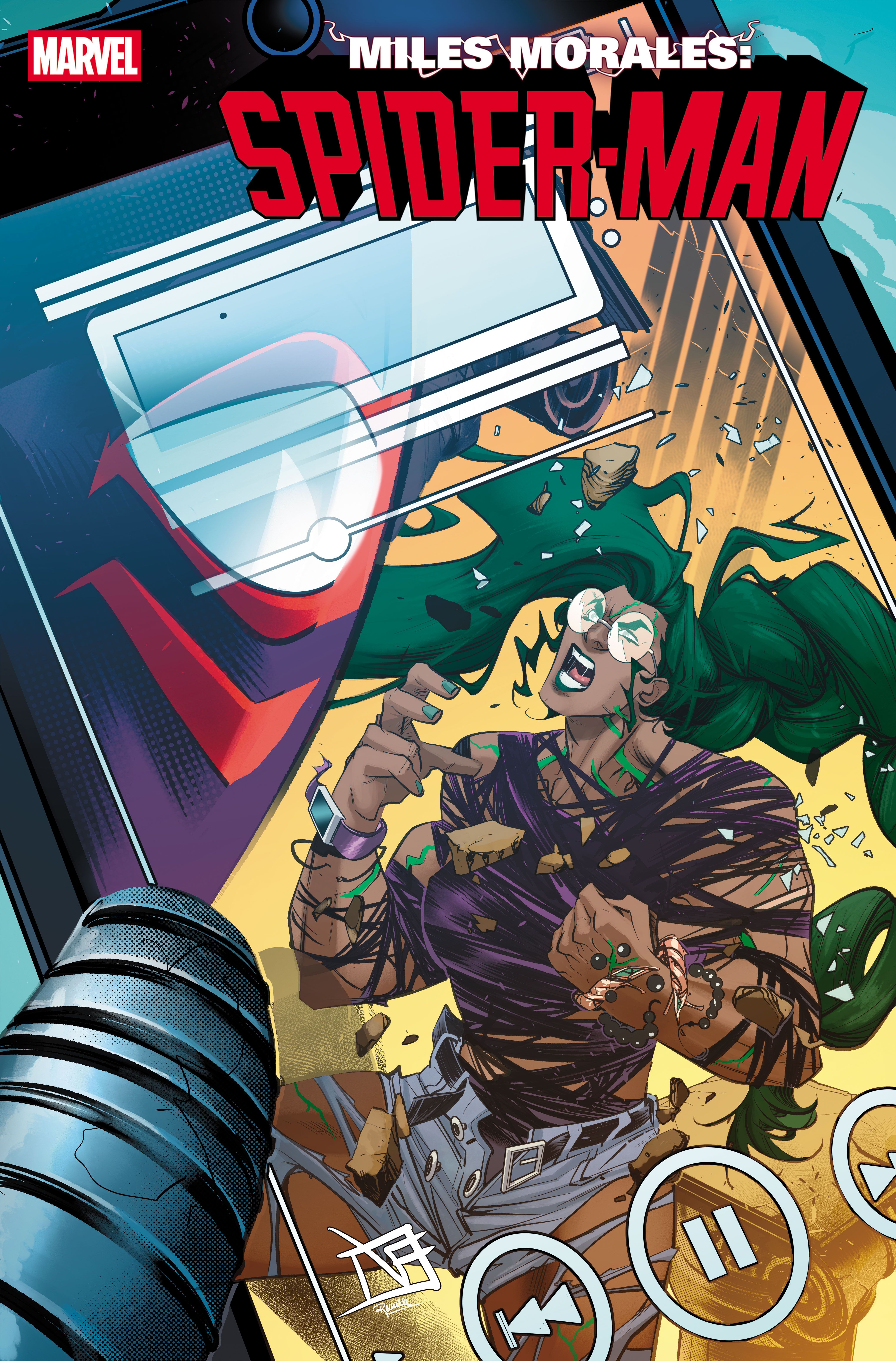 Miles Morales: Spider-Man #34 cover by Federico Vicentini - Miles records as Dr. Keisha Kwan hulks out
