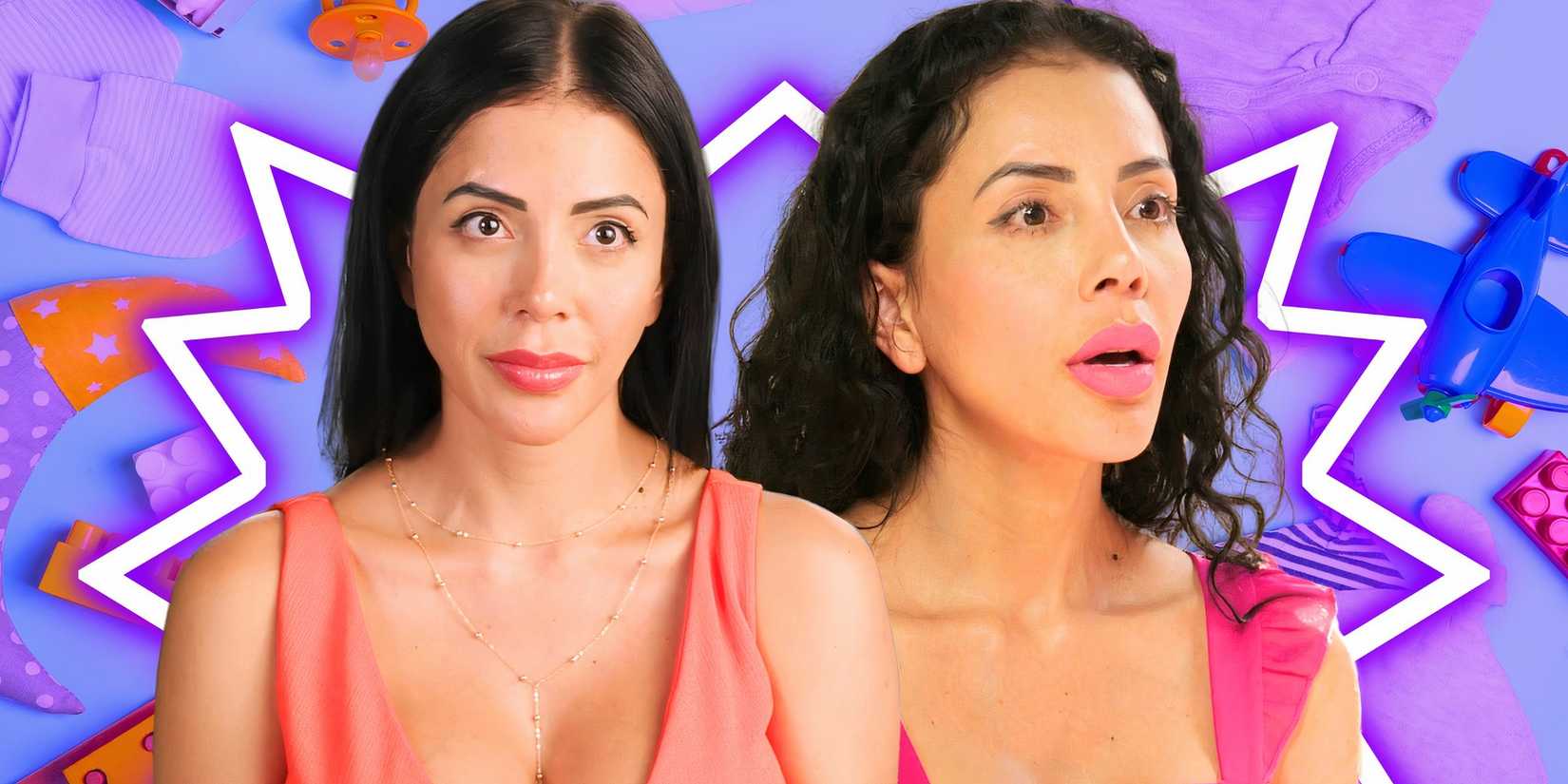 90 Day Fiancé Jasmine Pineda before and after her pregnancy with varied expressions