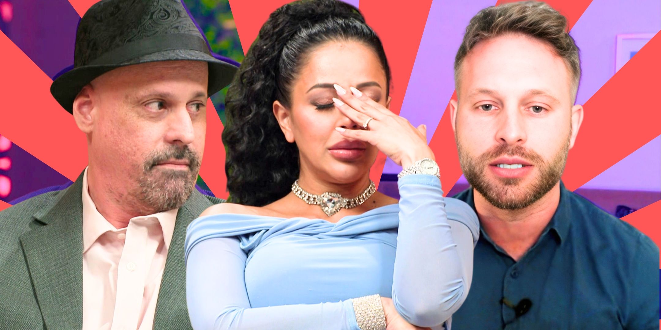 90 Day Fiancé's Gino Palazzolo, Jasmine Pineda and Matt Branis look perturbed.