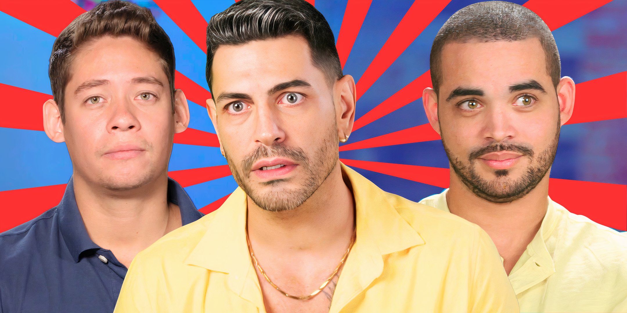 90 Day Fiancé Season 11 stars Rob Warne, Sarper Guven and Juan David Daza looking intense in montage