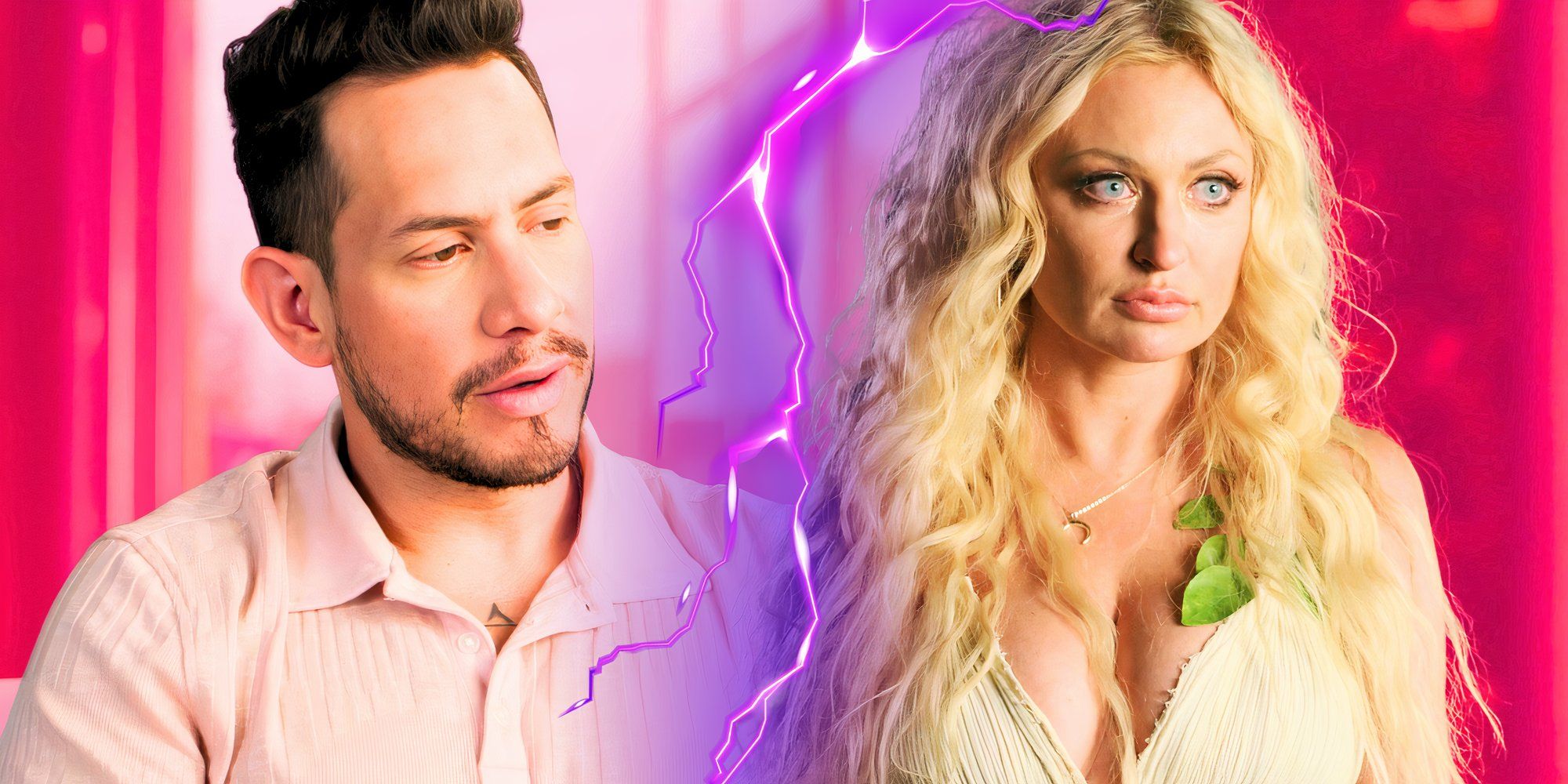 90 day fiance stars jodh weinstein and natalie mordovtseva in tense montage with red and purple background