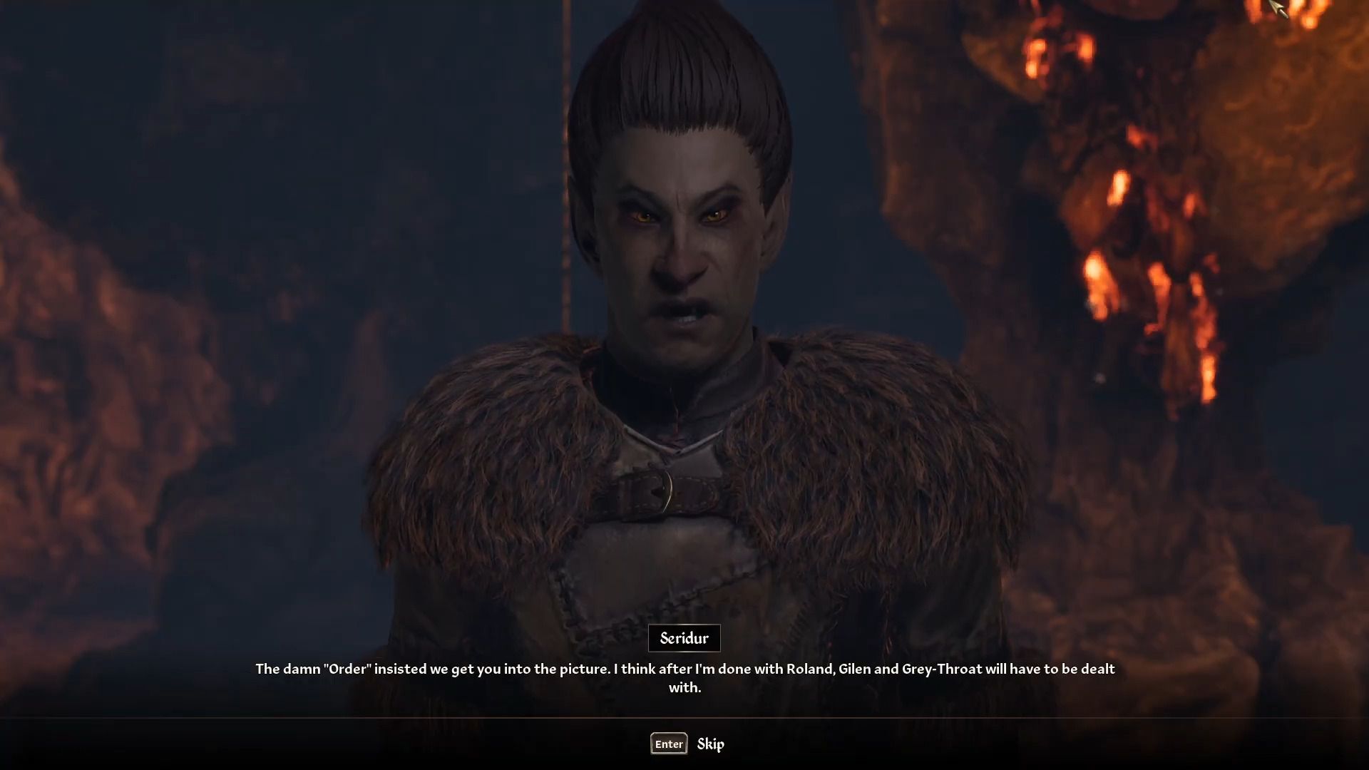 A dialogue scene with an angry Seridur in Oblivion Remastered.