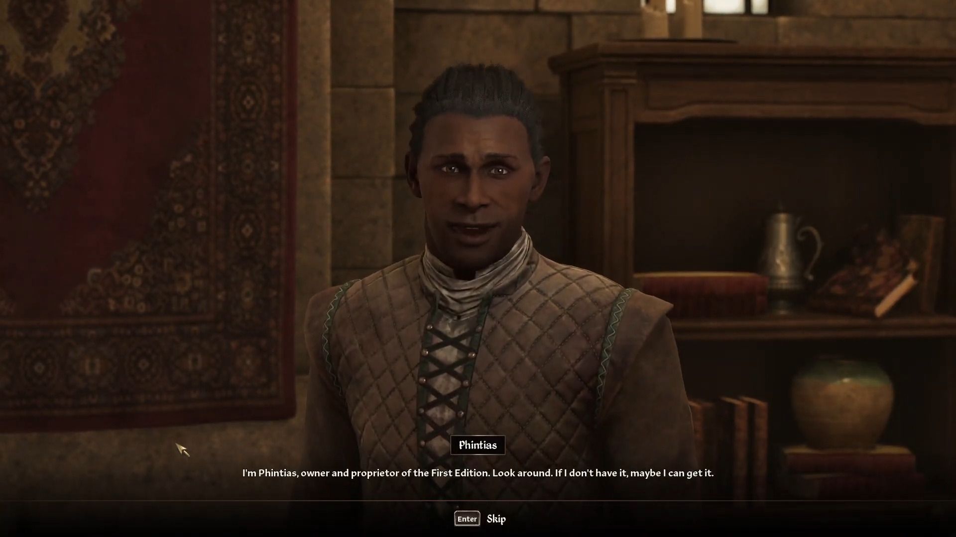 A dialogue scene with Phintias in Oblivion Remastered.