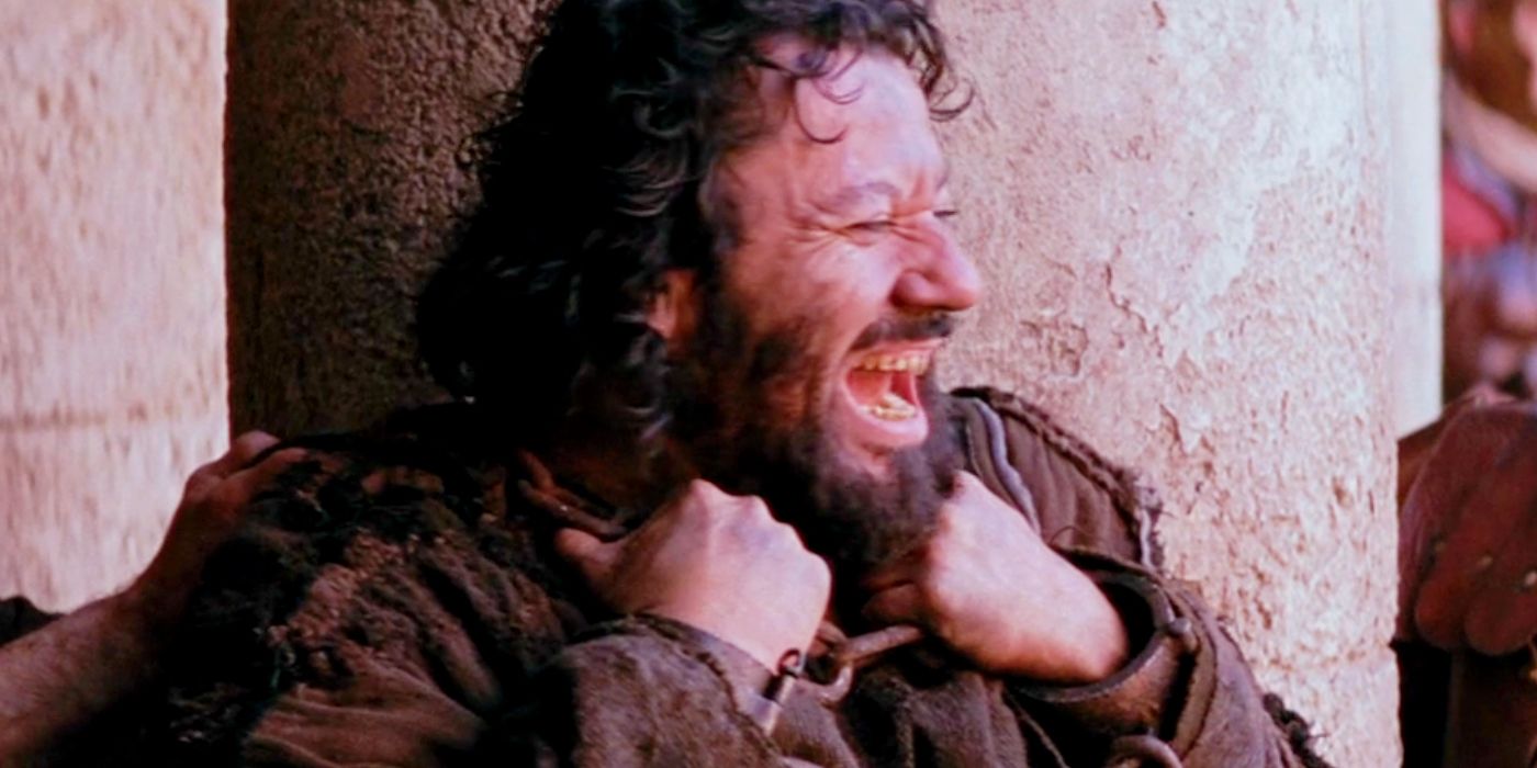 A man laughing while chained up in The Passion of the Christ