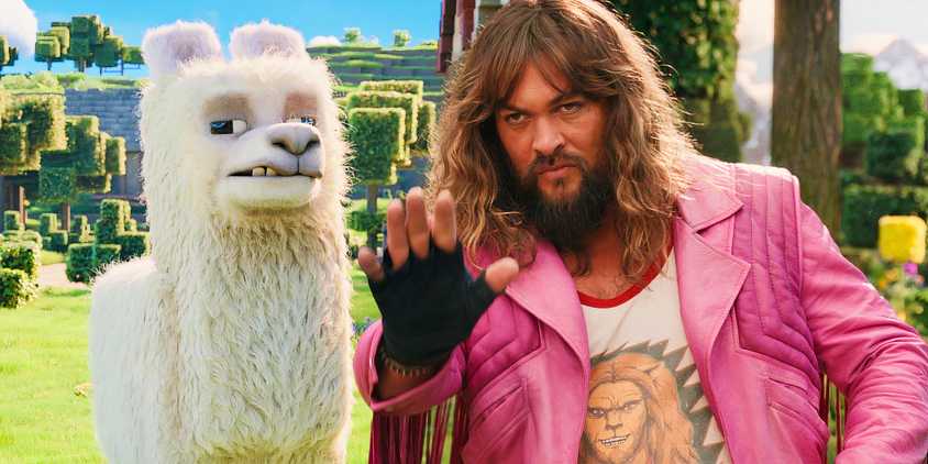 Llama and Jason Momoa in A Minecraft Movie