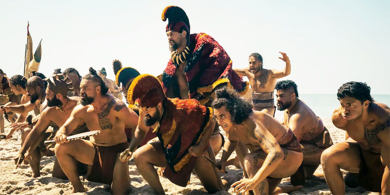 A scene from Chief of War, with Jason Momoa leading the charge