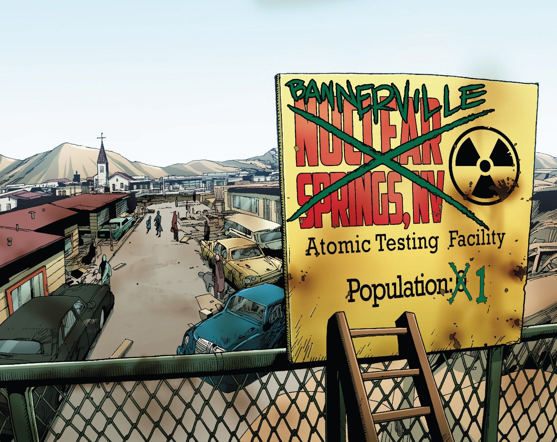 A Sign That Reads &lsquo;Nuclear Springs&rsquo; But It&rsquo;s Cross Out With &lsquo;Bannerville&rsquo;