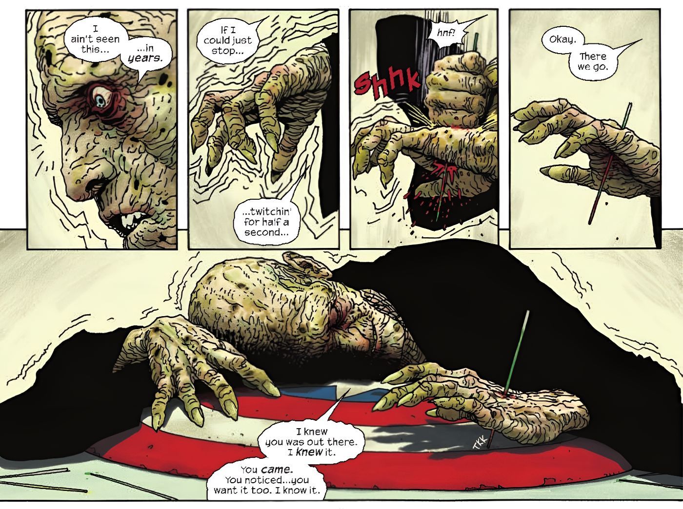 A Terrifying Villains Stabs His Hand to Keep it Steady While Holding Captain America&rsquo;s Shield