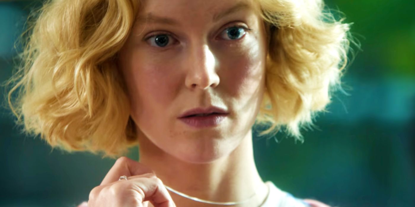 A woman looking concerned in Black Mirror season 7
