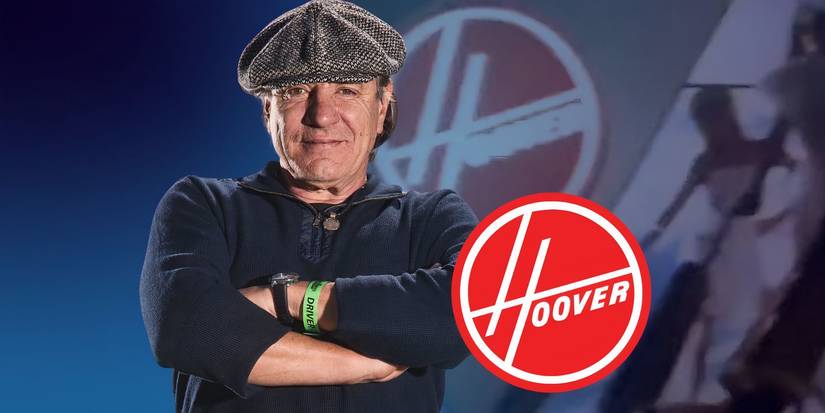 AC/DC vocalist Brian Johnson alongside the Hoover logo
