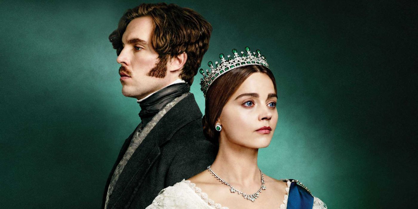 Albert (Tom Hughes) and Victoria (Jenna Coleman) standing back to back in Victoria.-1