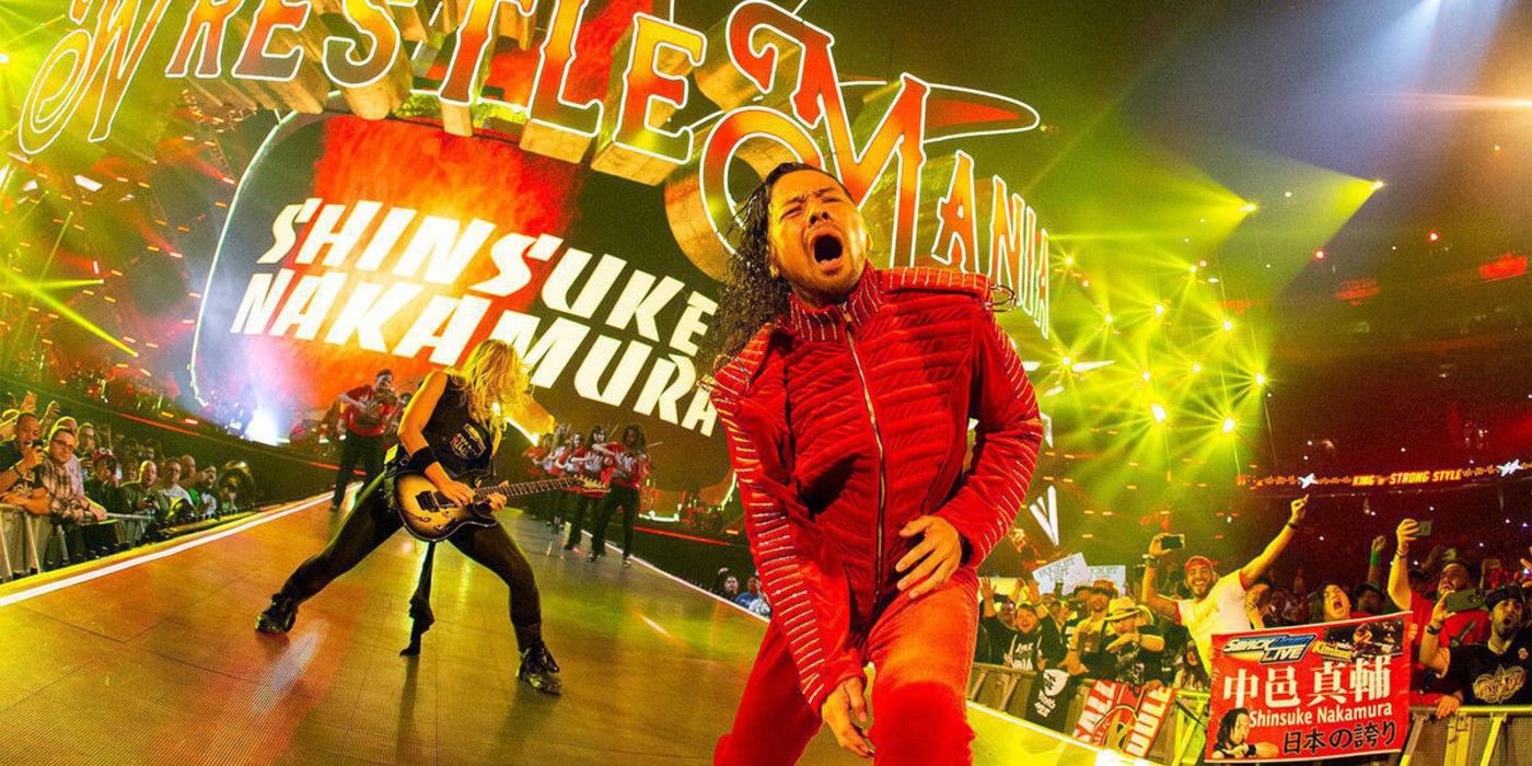 Alice Cooper's Nita Strauss performs Shinsuke Nakamura's entrance at WrestleMania 34
